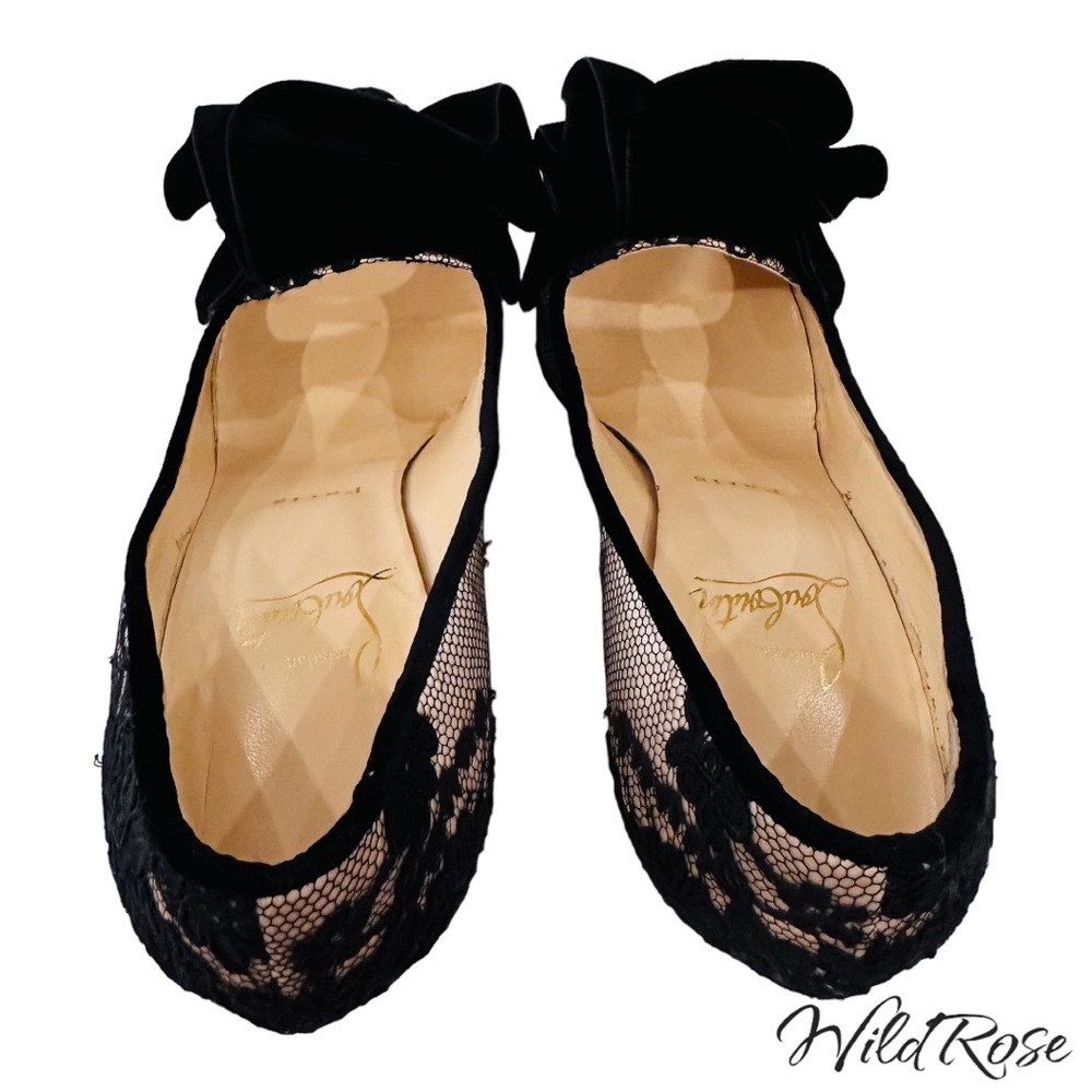 CHRISTIAN LOUBOUTIN “Lady Page” Black Floral Lace &Velvet Nude Heels SZ 36 - Picture 9 of 17